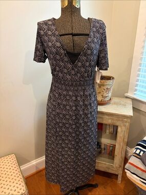 croft & barrow Black & White Patterned V-Neck Midi Dress NEW with tags Small